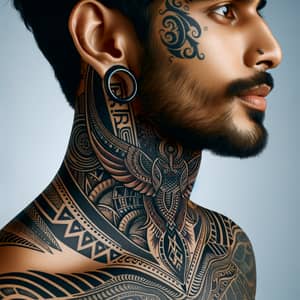 Intricate South Asian Male Neck Tattoo Design