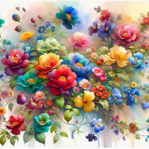 Vibrant Watercolor Floral Scene - Symphony of Natural Beauty