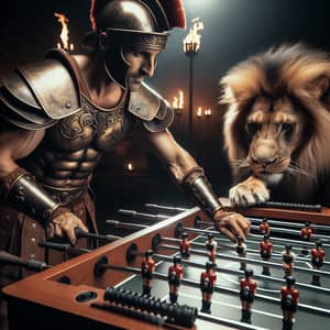 Gladiator vs Lion: Foosball Showdown - Epic Battle Scene