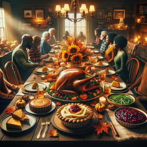 Thanksgiving Dinner Gathering with Diverse Guests | Intimate Festive Scene