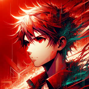 Anime-Style Boy in Red with Japanese Aesthetic & Special Effects