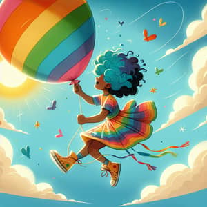 Colorful Gender-Neutral Child Floating with Giant Balloon