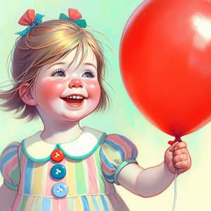 Whimsical Childhood Illustration with Vibrant Red Balloon