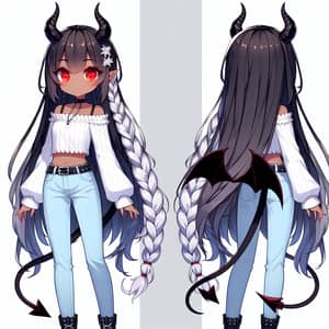 Anime Girl with White Hair and Demon Features | Dark Brown Skin