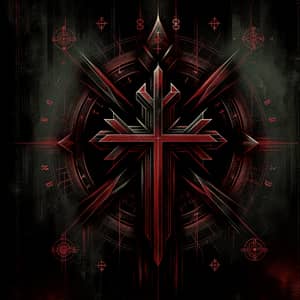 Dark Gothic Digital Painting with Inverted Red Cross