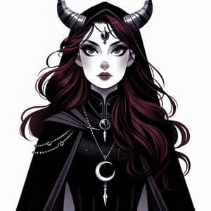 Woman in Black Medieval Fantasy Costume with Silver Horns