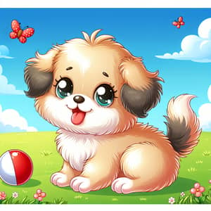 Adorable Cartoon Little Puppy | Playful Fluffy Dog Drawing