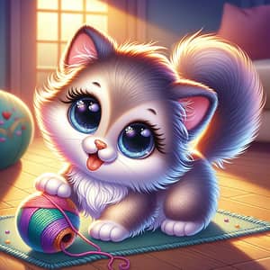 Cute Cartoon Kitten with Big Sparkly Eyes and Fluffy Fur