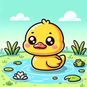 Cute Yellow Duckling Animation | Serene Pond Illustration