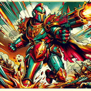 Epic Armored Warrior in Vibrant Colors | Battle Scene Fantasy