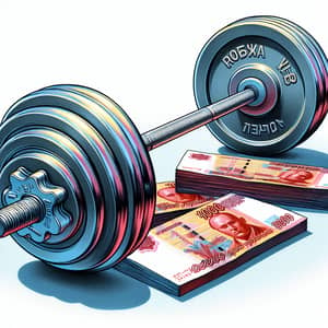 Metal Barbell and Russian Ruble Notes - Olympic Style Weightlifting Scene