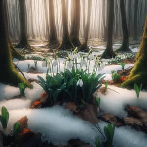 Spring Forest with Snowdrops - Tranquil Scene