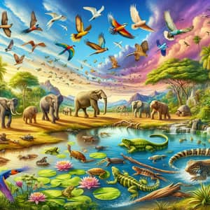 Diverse Animal Kingdom: Elephants, Birds, Reptiles, Frogs & Fish