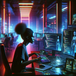 Futuristic Cyberpunk Programmer Coding | Sharp Lines & Vibrant Colors