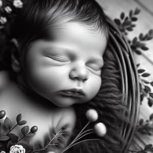 Peaceful Newborn Baby Sleeping in Black and White