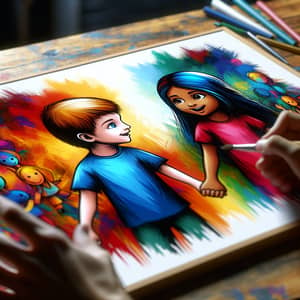 Intercultural Education Illustration: Caucasian Boy and Hispanic Girl Holding Hands