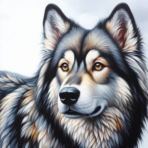 Majestic Wolf-Like Dog Oil Painting | 50cm Tall | Gray, Brown, and Black Coat