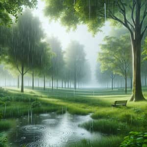 Tranquil Rainy Day Scene in Lush Meadow - Serene Nature Landscape