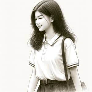 Asian Adolescent Girl Heading to Office in Professional Attire Sketch