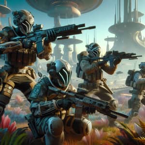Futuristic Battle Royale Combat in Alien Landscape