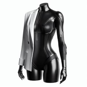 Futuristic Woman's Black Bodysuit & White Jacket Ensemble
