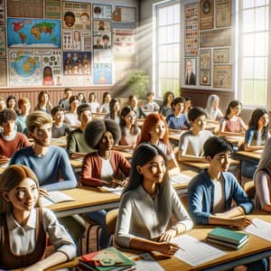 Diverse School Classroom: Engaged Students & Enlightened Teacher