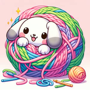 Pochacco Playfully Nestled in Crochet Yarn Ball