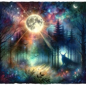 Mystical Moonlit Forest Scene | Celestial-Themed Artwork