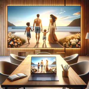 Automatic Retail Ads on Laptop | Family Beach Fun Background