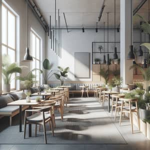 Cozy Scandinavian Minimalist Restaurant with Sleek Wooden Furniture