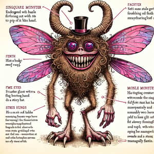 Male Monster with Singular Horn, Insect Wings, 5 Eyes & Unique Features