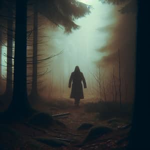 Mysterious Figure in Foggy Forest | Vintage Dark Fantasy Scene