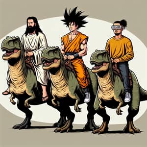 Epic Image: Jesus, Goku, and Kanye West Riding T-Rexes