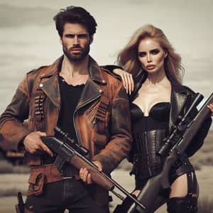 Post-Apocalyptic Duo: Rugged Man with Shotgun & Blonde Sniper Woman