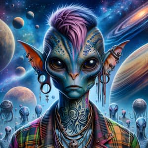 Edgy Alien Character with Piercing and Tattoos in Cosmic Universe