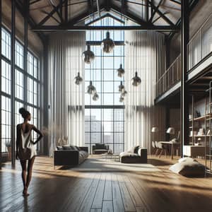 Contemporary Loft Interior with Elegant Woman and Stylish Decor