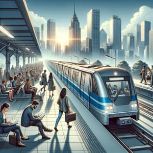 Modern Metro Train Digital Illustration in Cityscape