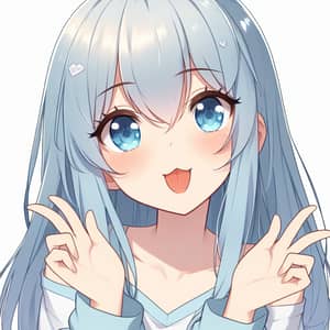 Anime Girl with Light Blue Hair in Playful Pose