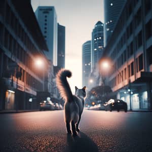 Ethereal Cat Strolling Through City Streets at Night