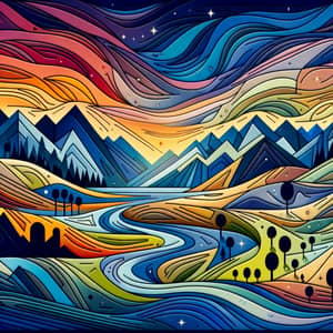 Geometric Landscape Art | Abstract Patterns & Contrasting Colors