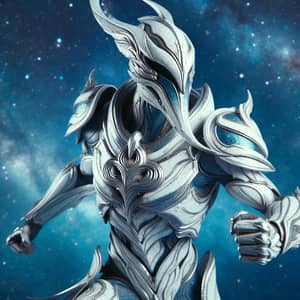 Zodiac Swan Knight | Icy Armored Warrior Pose in Celestial Backdrop