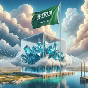 Serene Scene in Saudi Arabia with Flag Fluttering in Sky