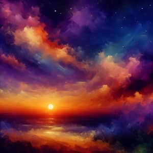 Ethereal Sunset Sky Art: Warm Oranges, Vibrant Purples & Shimmering Golds