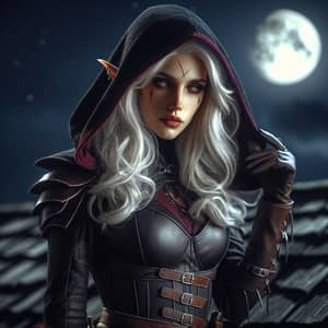 North-descended Half-Elf Rogue on Rooftop | Enigmatic & Fierce