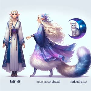 Half-Elf Moon Druid & Mystical Creature | Colorful Magic Characters