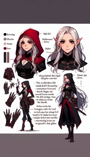 Half-Elf Rogue Girl: Disciplined & Mischevious | White Hair, Black Eyes
