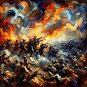 Abstract Impressionistic War Scene: Chaos and Struggle Depicted