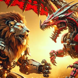 Robot Lion vs Robot Dragon Battle: Epic Showdown