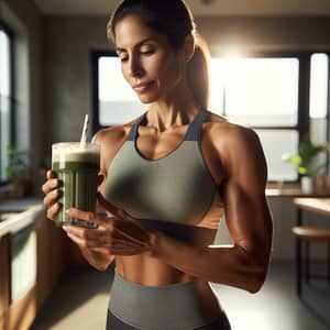 Healthy Lifestyle: Adult Hispanic Female with Green Protein Shake