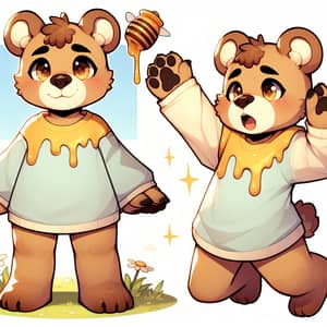 Young Anthropomorphic Honey Bear Character in Oversized Shirt